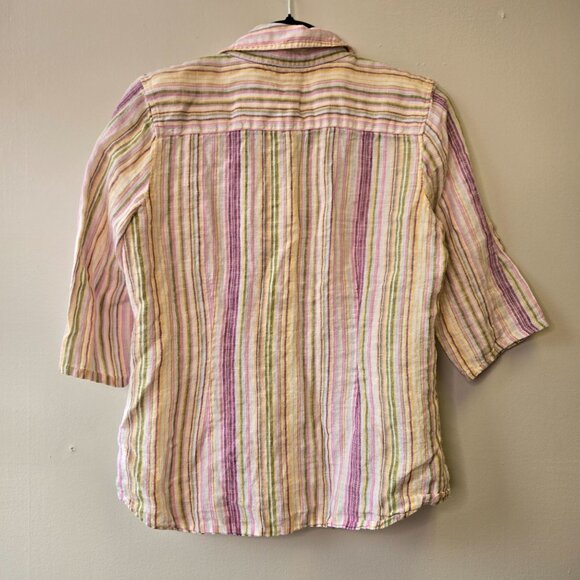 Coldwater Creek Beachy Coastal Grandma Striped Linen Blend Button-Up Shirt - M ( - Picture 2 of 11